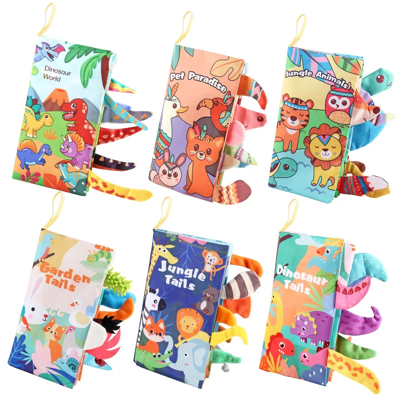 

Early Education Enlightenment Cloth Book Toys，Content Baby Tail Cloth Book Ocean Forest Insects Animals Rattle Paper Cloth Books