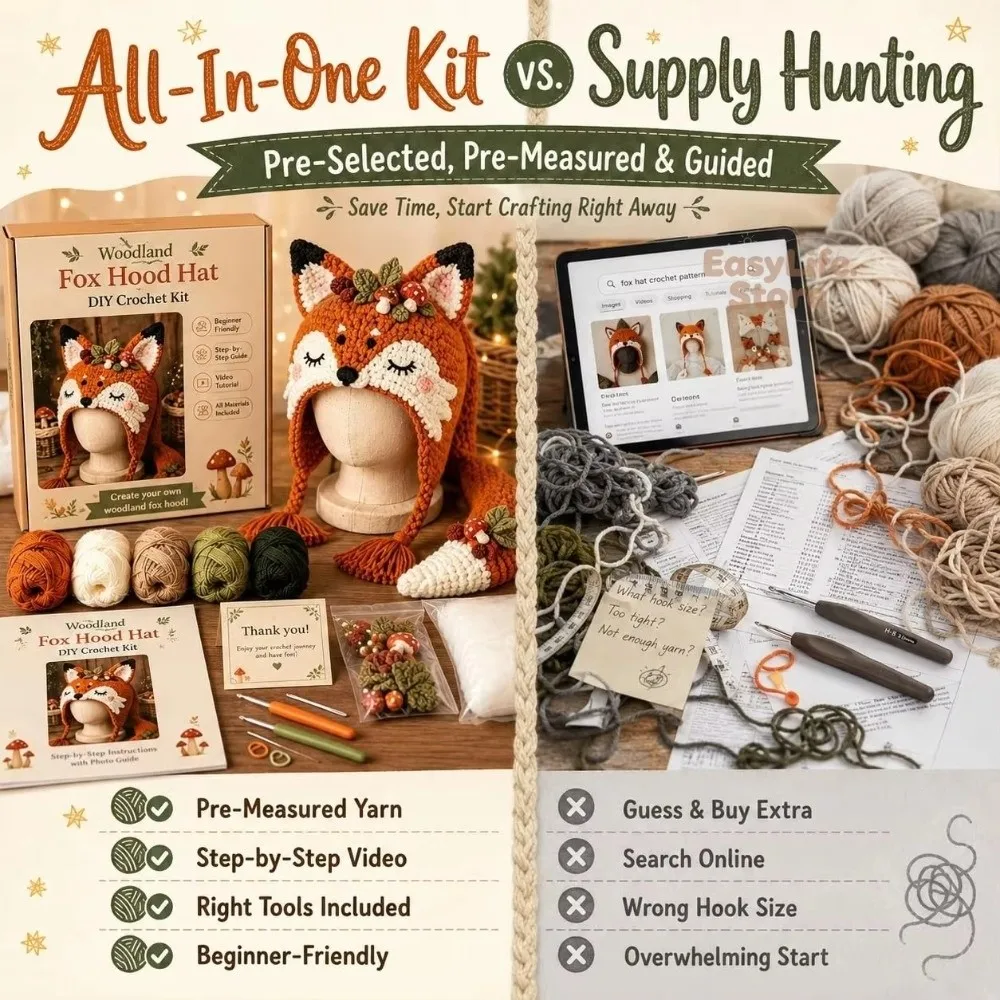 DIY Hood Hat Crochet Kit with Step-by-Step Guide Handmade Knitted Hat Crochet Kit Craft Animal Hood Hat Crochet Kit