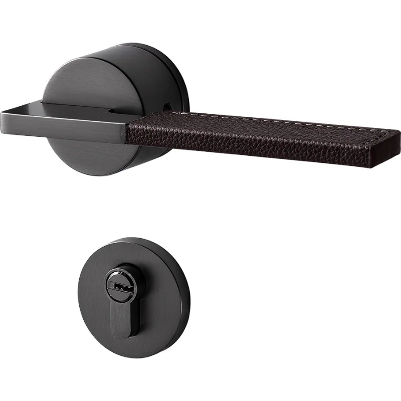 Imagem -03 - Minimalista Couro Luz Porta Fechadura Mudo Dividir Handle Níquel Preto Reunião Quarto Porta Fechadura Luxo Interior