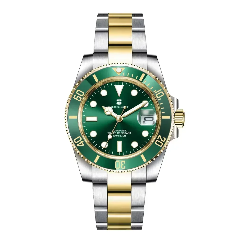 الرجال التلقائية الميكانيكية ووتش للماء الساعات السيراميك الفولاذ المقاوم للصدأ المطاط الياقوت الزجاج حسب الطلب