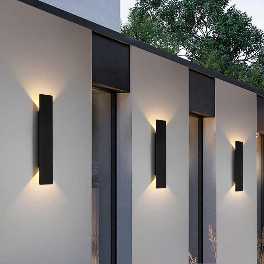 Impermeável LED Alumínio Strip Wall Lights, Luminárias ao ar livre, Lâmpada de parede preta, Quarto Exterior, 18W