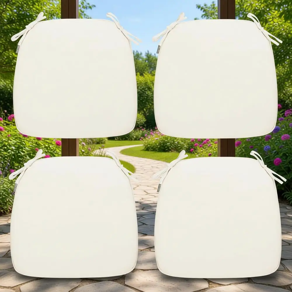 

Set of 4 U-Shape Chair Cushions, 17x16x2 Inches, Waterproof Outdoor/Indoor, Cream Beige