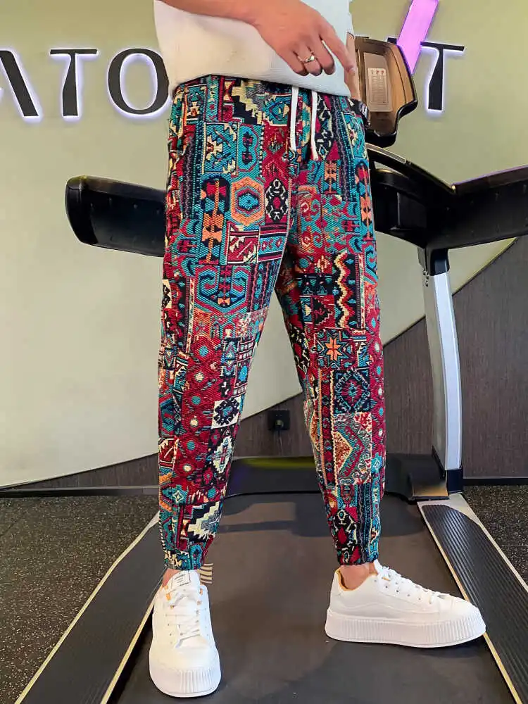 Men's Summer Fashionable Harlan Pants Floral Print Casual Loose Fit Sports Leisure Small Footed Trousers Versatile Stylish