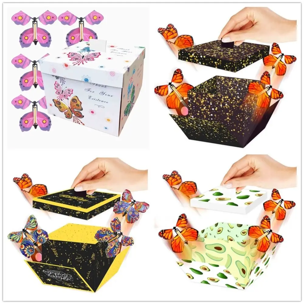 Creative Surprise Flying Butterfly Box Prank DIY Butterfly Pop Up Explosion Gift Box Happy Birthday Anniversary Party Decor