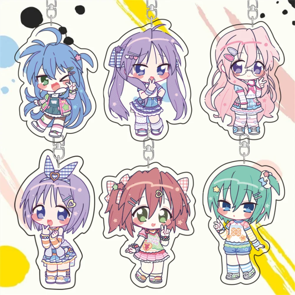 

6CM Anime Lucky Star Acrylic Keychain Model Cosplay Charm Characters Ornament Accesorios Goods Christmas Collection Gifts