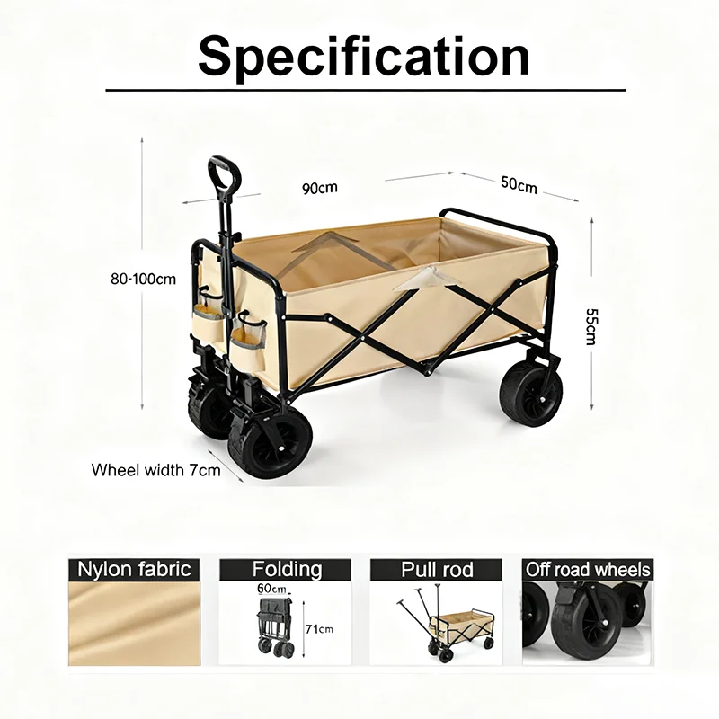 Faltbarer Gartenwagen Handwagen Werkzeugwagen mit 4 Rädern für Camping, Strand, Garten, Einkauf, Tragkraft 80-150 kg – Detail 4