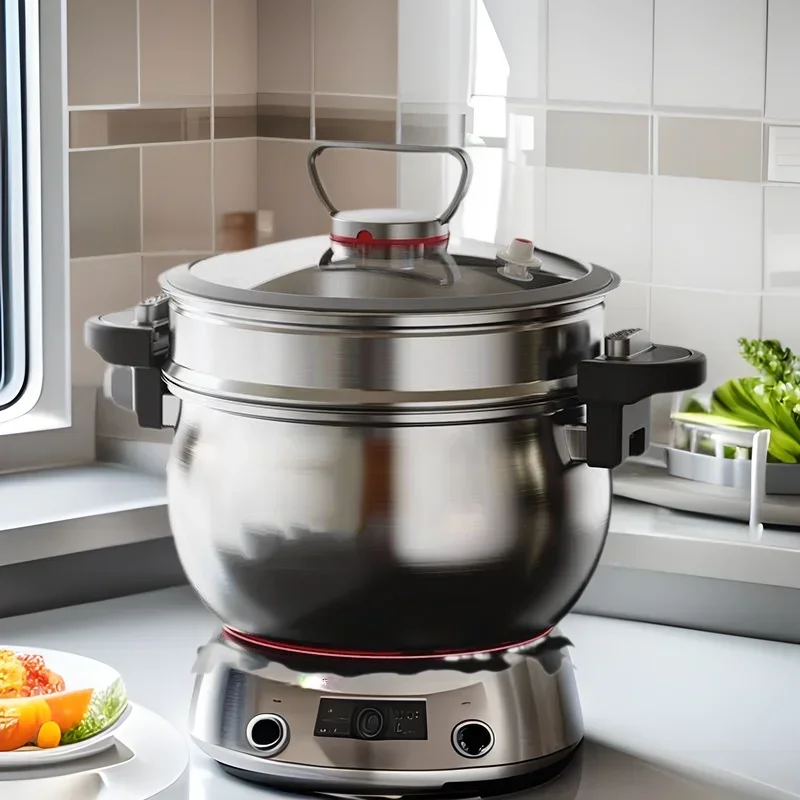 Stainless Steel Micro Pressure Steaming Household Steaming And Boiling Soup Pot 26CM Large Capacity Common Stoves Cookware G