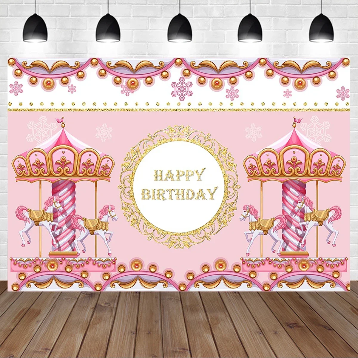 

Sweet Girl Baby Shower Birthday Party Photography Background Carousel Amusement Park Theme Decoration Backdrop Custom Photocall