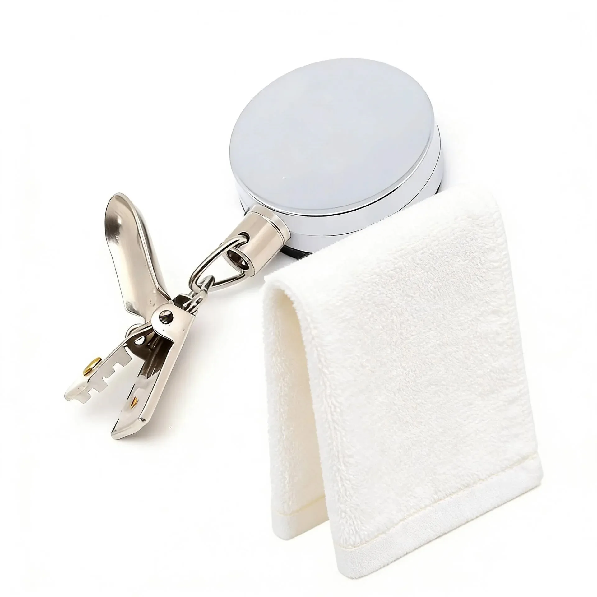 1PC No-Drill Self-Adhesive Wall Mount Retractable Hand Towel Holder, Stainless Steel Towel Rack with Rustproof Cable Clamp for B