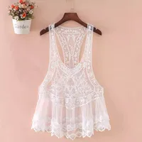 BOHO INSPIRED Bohemian Crochet Lace Racerback Tank Top Cover Up Cotton Blend summer beach top new tank top boho women tops - Image 5