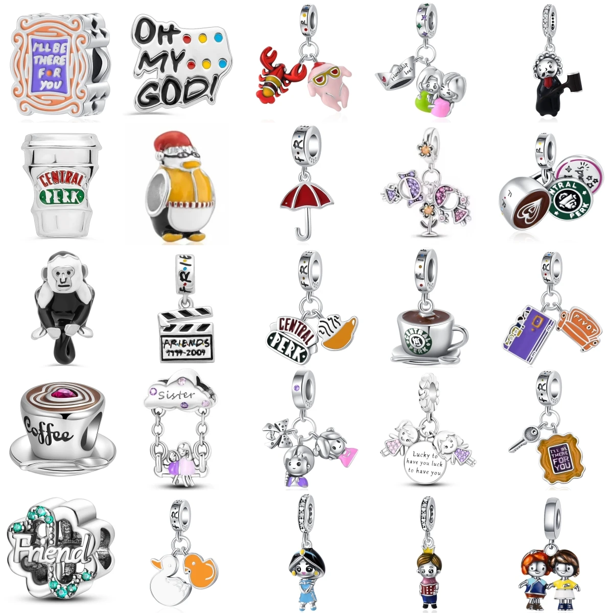 New 925 Sterling Silver Charm Fit Original Bracelet Accessories Women Jewelry Best Friend Series Duck Umbrella Coffee