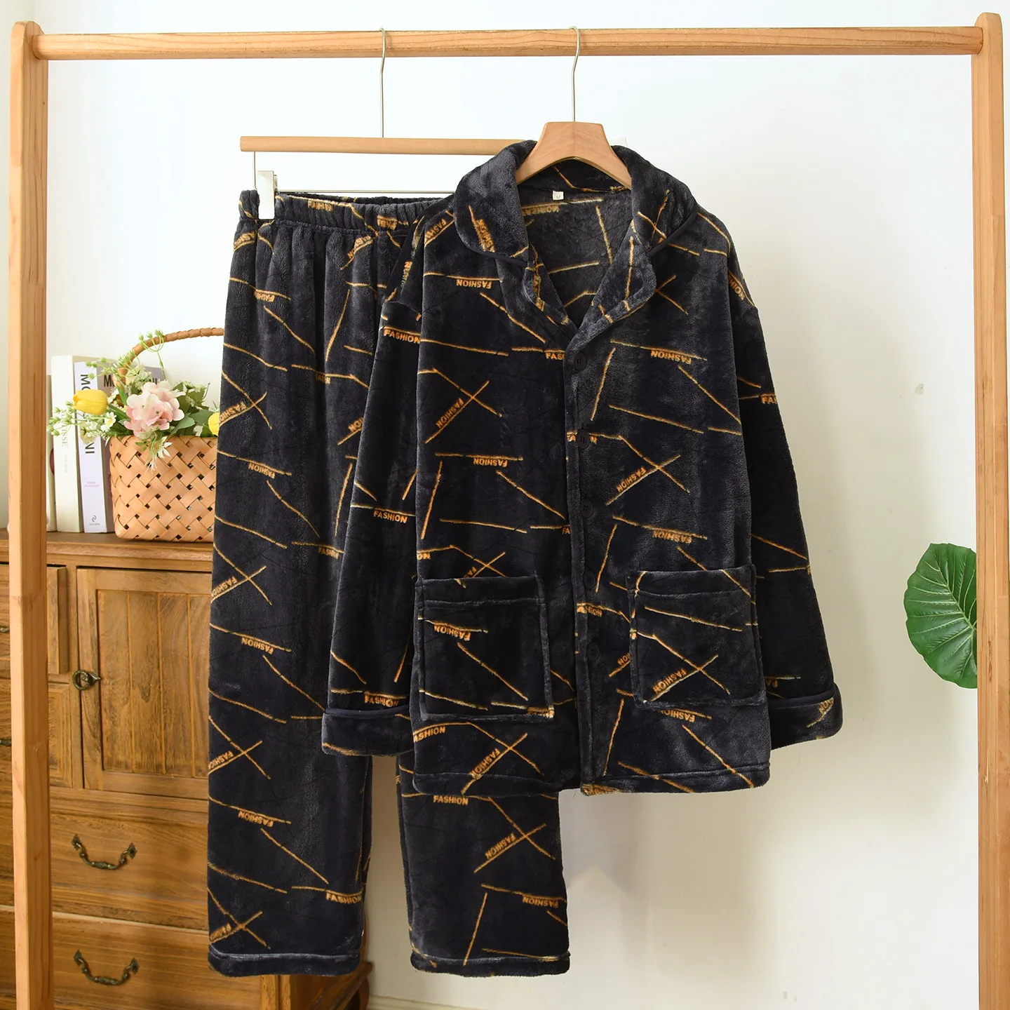 Flannel Keep Thick Winter Sleeping Pajamas For Men Pyjamas Set New Long Sleeve Night Clothing Men's Sleepwear For Sleeping
