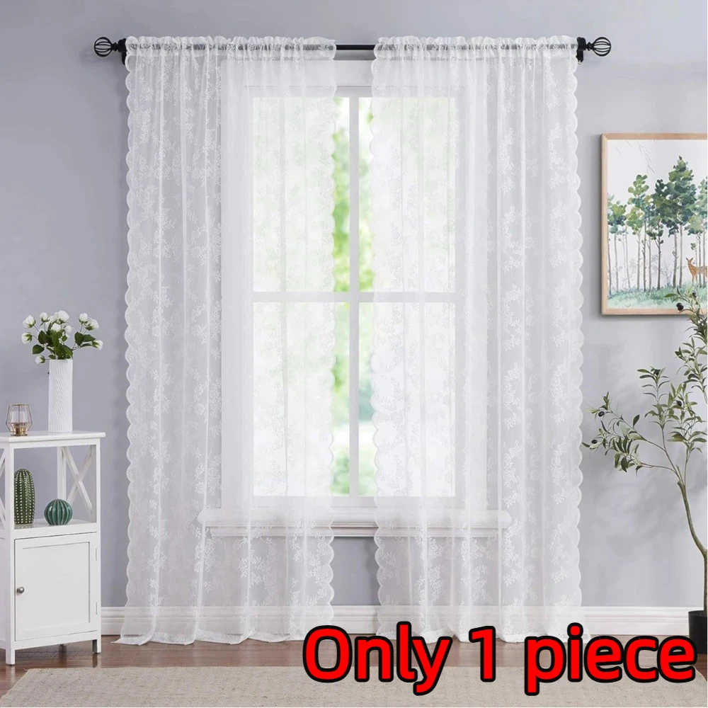 1pc Vintage Floral Embroidery Lace Sheer Clear Curtain White French Door Curtains For Bedroom Kitchen Sheer Curtain Drapes