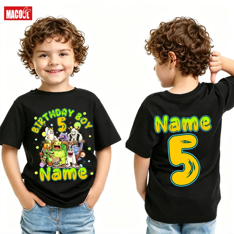 Custom Birthday Boy Shirt Monster Personalized  Tshirt Kids Birthday Party Photography Outfit Girls 5th 6th 7th 4 5 6 8 7 Years
