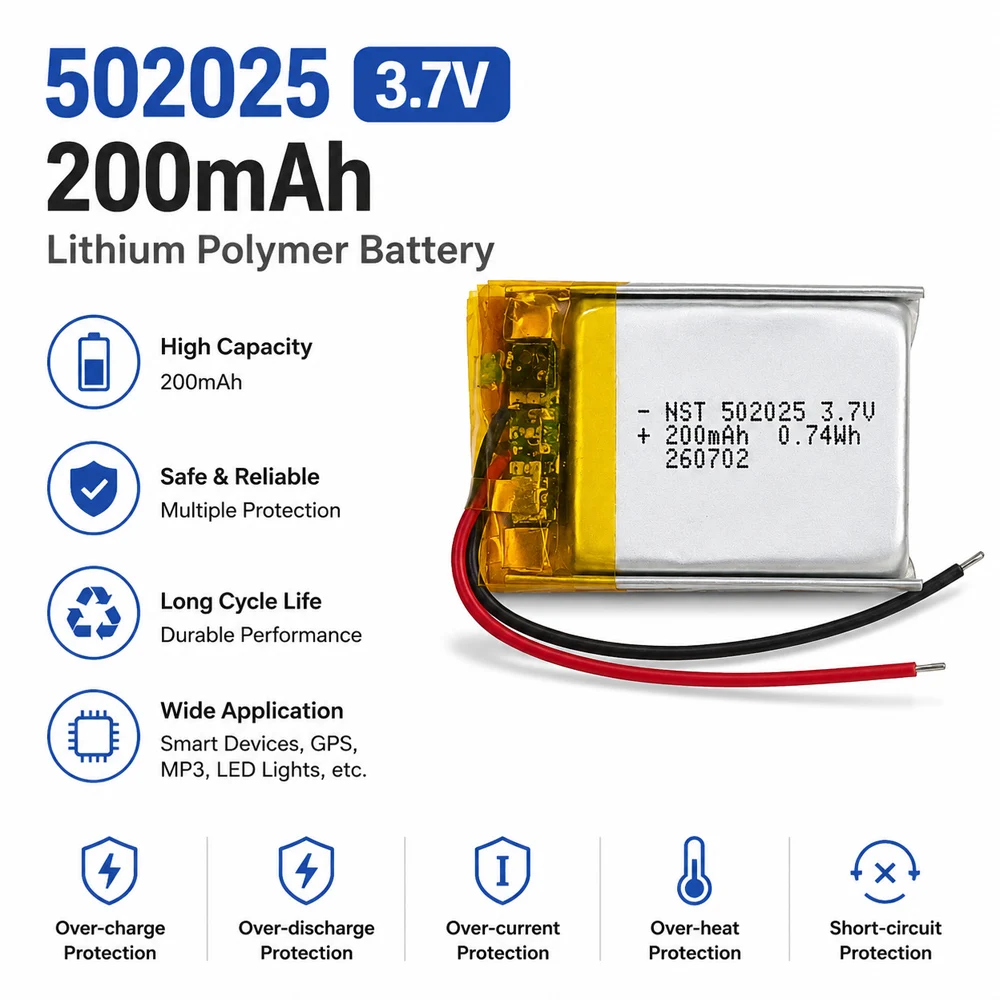 502025 3,7 V 200 mAh Polymer Lithium LiPo Akku für Bluetooth Headset Schönheit Instrument Selfie Stick Spray Batterie