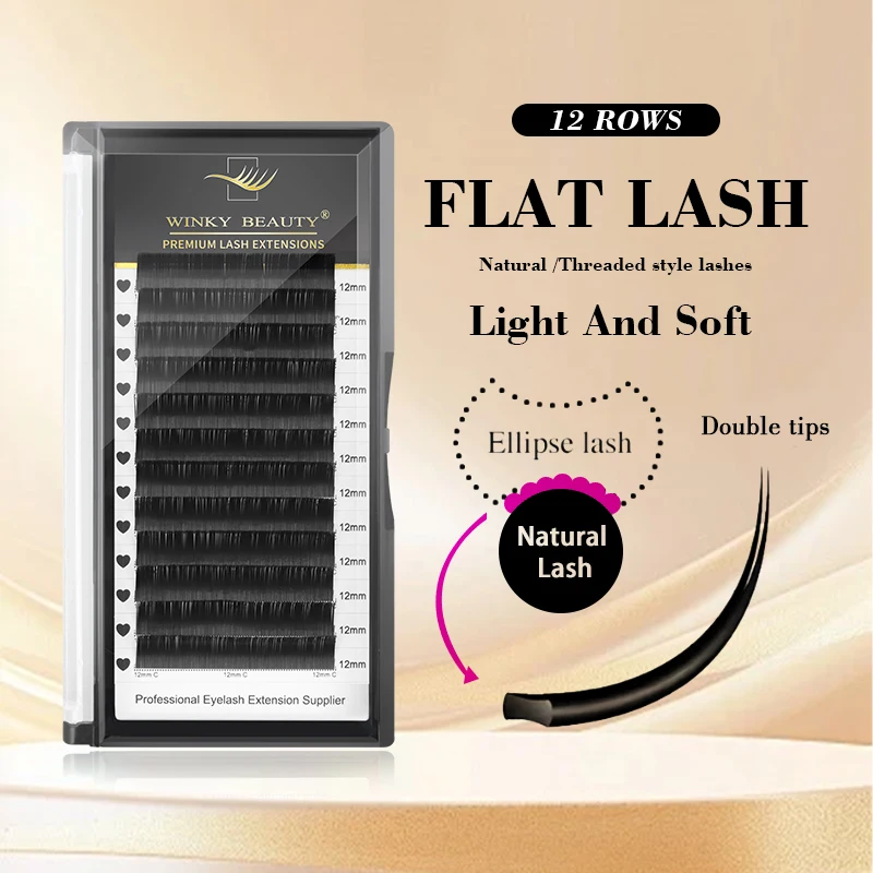 

wnky beauty Flat Ellipse Eyelash Matte Pure Black Color Super Soft Gentle Natural Eyelash Extension Flat Shape Lashes