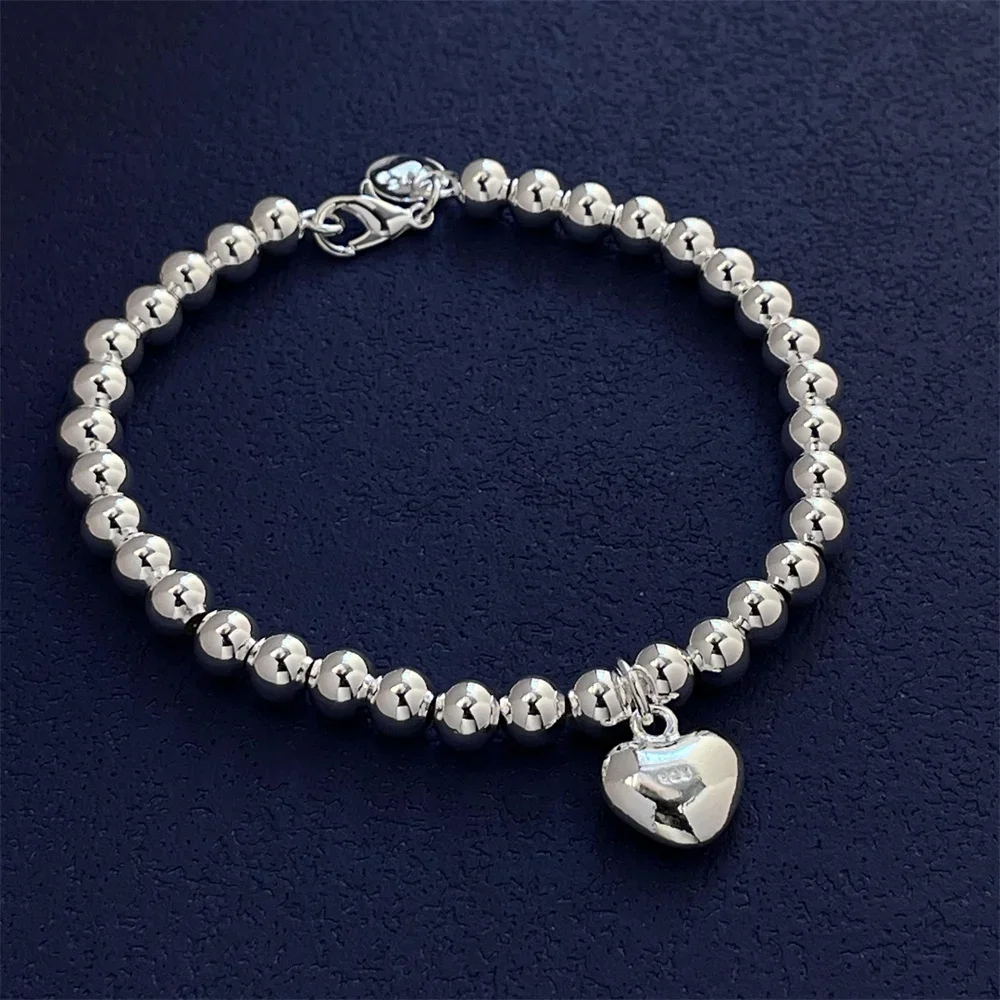 925 Sterling Silver Bracelet Exquisite Heart Shaped Buddha Beads Women Fashion Wedding Party Gift Jewelry