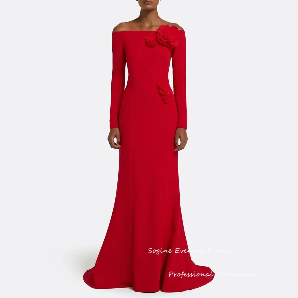 

Boat Neck Evening Dresses Customized Women's Long Formal Dress with Handmade Flowers Mermaid 3/4 Sleeve فساتين سهرات