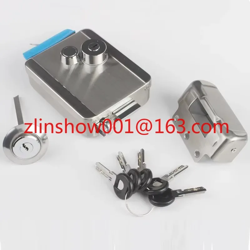 DC12V Electric Rim Lock Stainless Steel Home Video Intercom Access Control System with Keys Electric Gate Door Lock