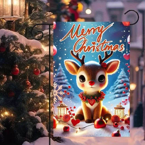 Christmas Reindeer Garden Flag 12x18 Inch Double Sided Merry Christmas Cute R... YYZ