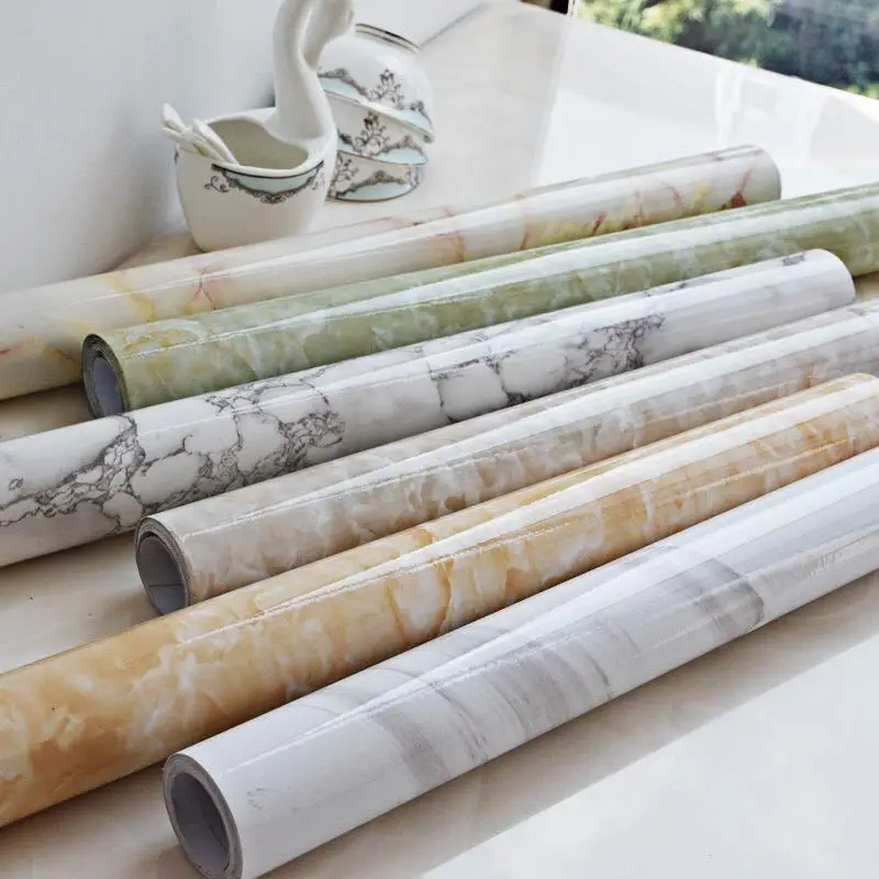 Waterproof Marble Wallpaper Heat Resistant Oil-proof Self Adhesive PVC Wall Stickers Bathroom Kitchen Countertop Home Decor Film