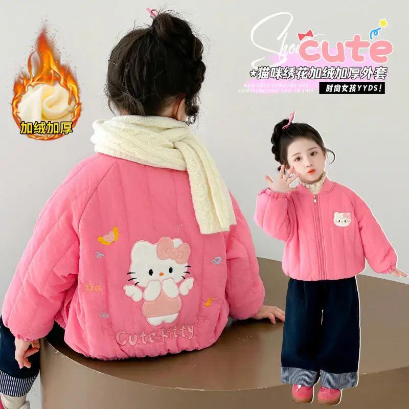 

Hello Kitty Girls' Kawaii Cotton Coat Winter 2025 New Cartoon Anime Fashion Child Thick Warm Jacket Sweet Comfort Casual Tops