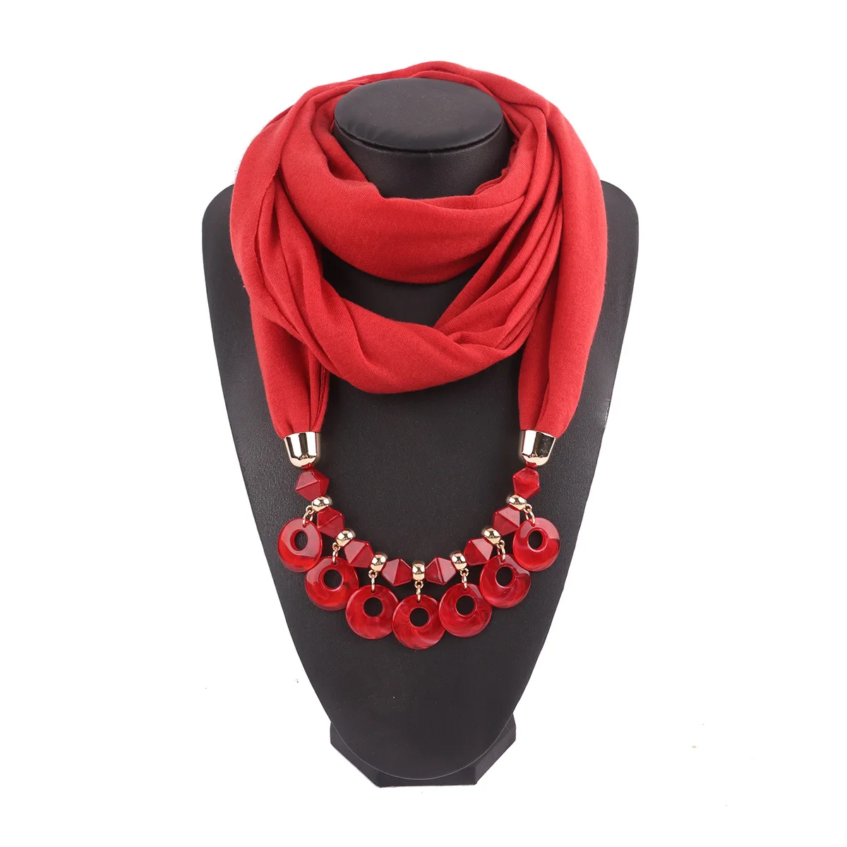 Charm Pendant Scarf Necklace Brand New Pure Color Fashion Scarf Women Designers Hijab