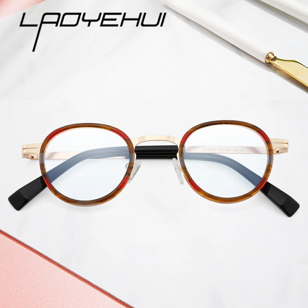 

Small Round Cat Eye Glasses Frame Women Men Luxury Acetate Alloy Optical Eyeglasses Frames Anti-Blue Light Reading Glasses 2022