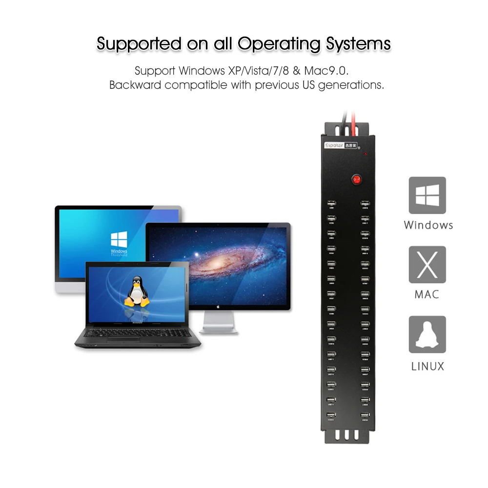 Sipolar A-812 30-Port 300W USB 2.0 Hub with Metal Case CE RoHS Certified Built-in Power Adapter in Stock for iPad & Computer