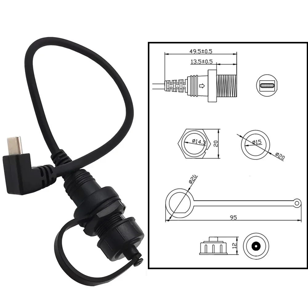 Угол 90 градусов USB3.1 Type-c между мужчинами и женщинами AUX для крепления на панели заподлицо Водонепроницаемый кабель для автомобиля, грузовика, лодки, мотоцикла, приборной панели 30 см