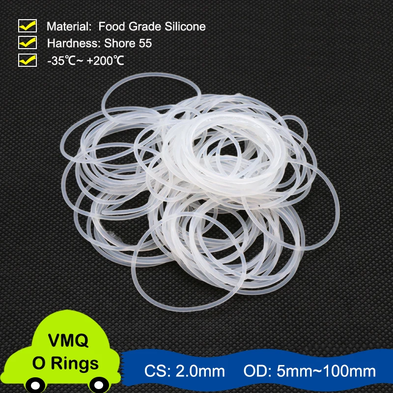 

10/50pcs White Silicon Ring Silicone O ring CS 2.0mm OD 5 ~ 100mm Food Grade Nontoxic Sealing Washer Round O Shape Seal Gaskets