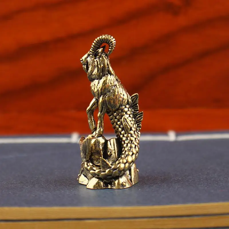 （Summer6）Capricorn Brass Statue Goat Body Fish Tail Zodiac Sign Figurine For Home Office Decor Luck Ornament