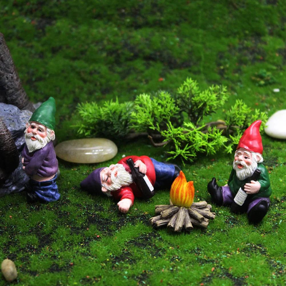 

3 PCS Statuette Garden Ornaments Crafts Gnome Figure Resin Miniature Decorations