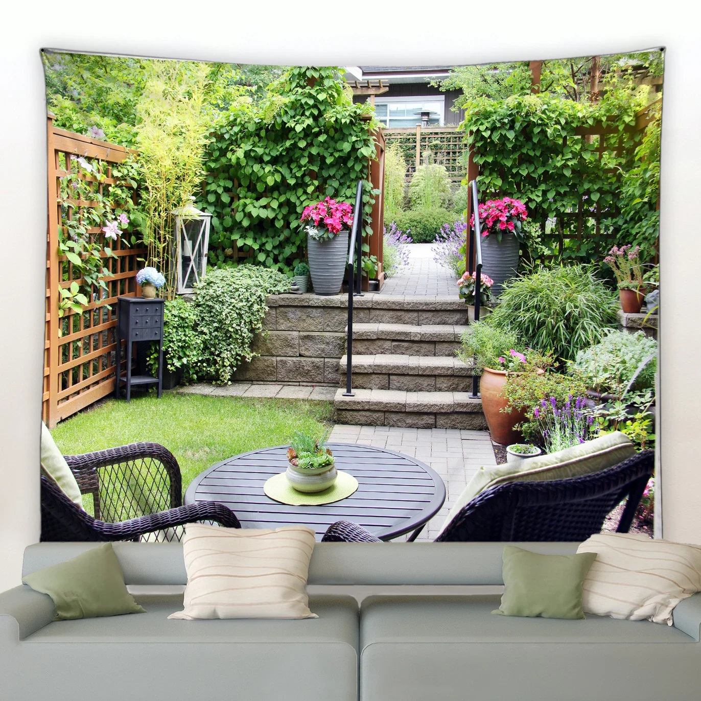 Modern Garden Big Tapestry Nature Flowers Plants Vines Spring Park Scenery Fabric Print Wall Hanging Home Courtyard Decor Murals