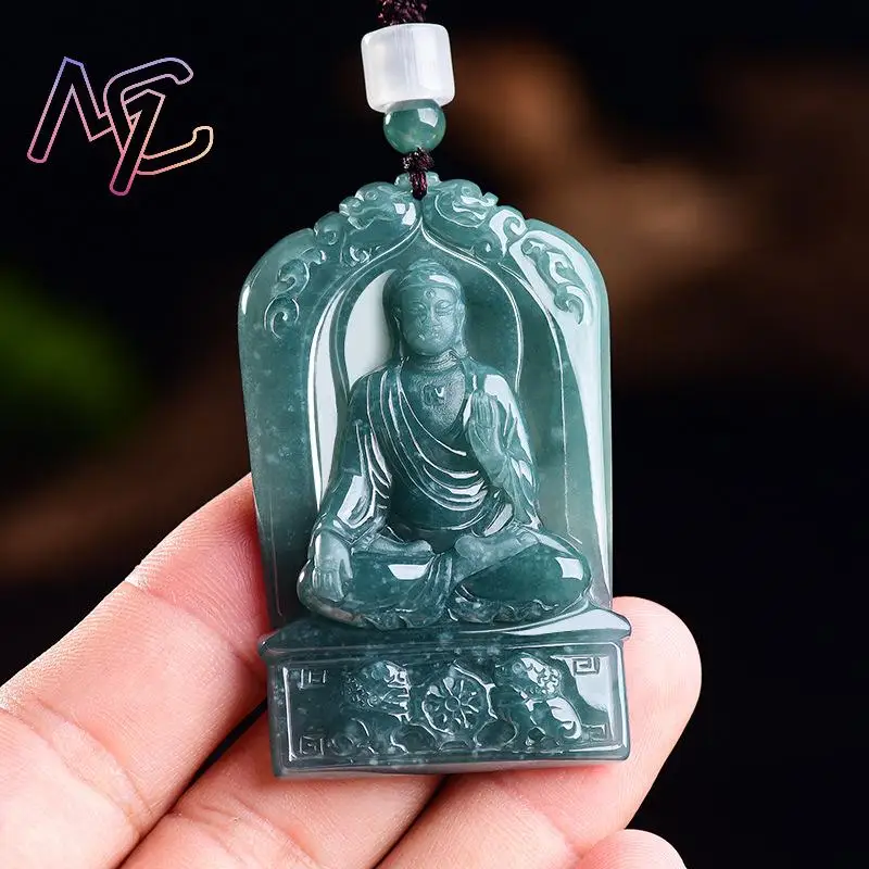 Grade A Natural Myanmar Jadeite Buddha Pendant Necklace Luxury Real Jade Vintage Amulet Accessories Designer Gifts for Women