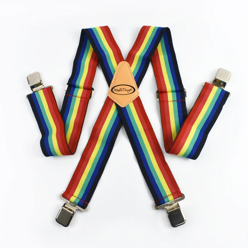 1 قطعة 5 سنتيمتر واسعة قوس قزح الرجال الحمالات السراويل X-نوع 4-مقاطع شماعات حزام مطاط الكبار تسخير رجل الأقواس حزام رياضي اكسسوارات