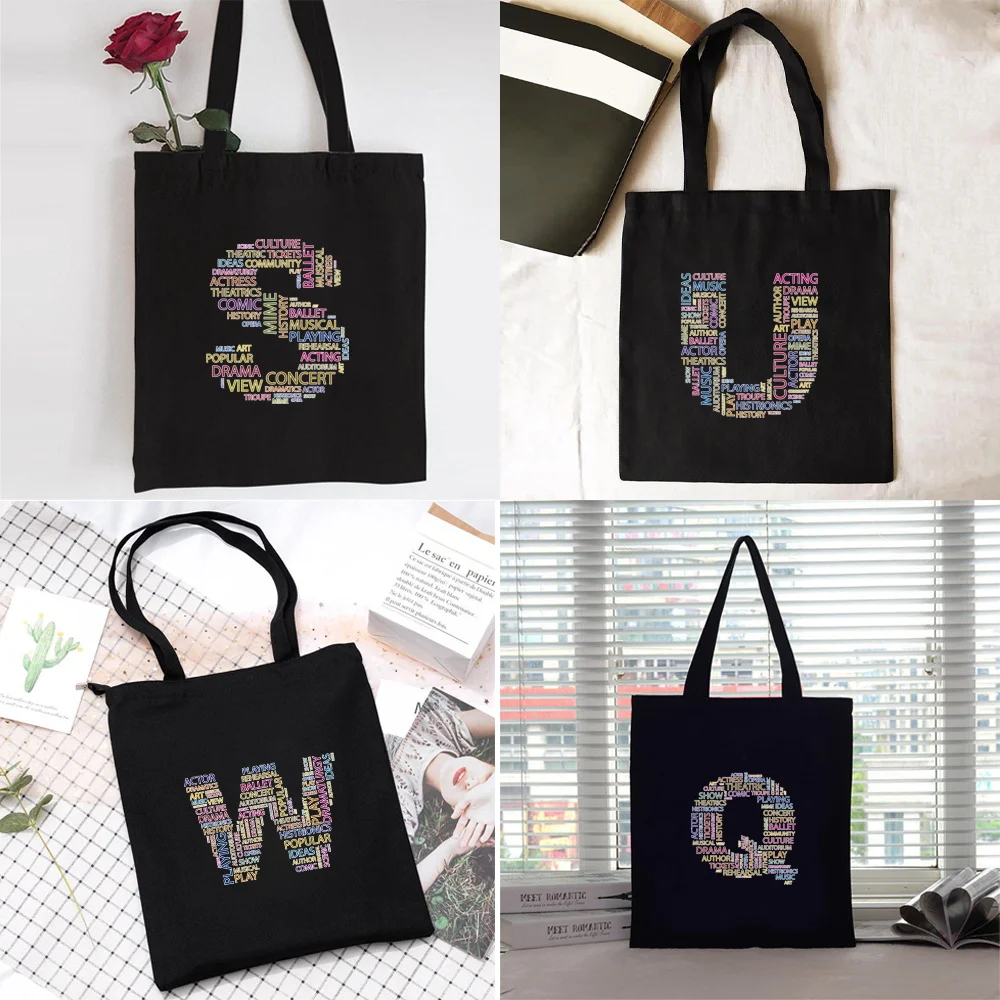 

Shopping Bag Women Handbag Shoulder Bag Ladies Shopper Canvas Bag Reusable Commute Large Capacity School Tote Bag Text A B Print