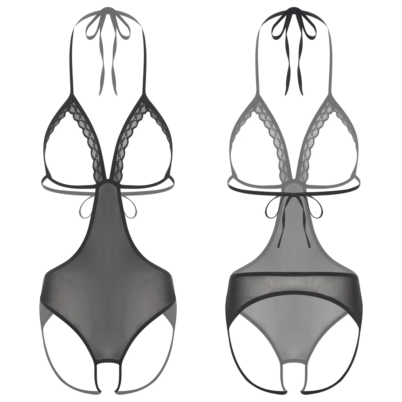 Летний женский кавайный ажурный аниме-боди, купальник с лямкой на шее, бикини с Т-образной спинкой, цельный комбинезон, ночная рубашка, пляжная одежда