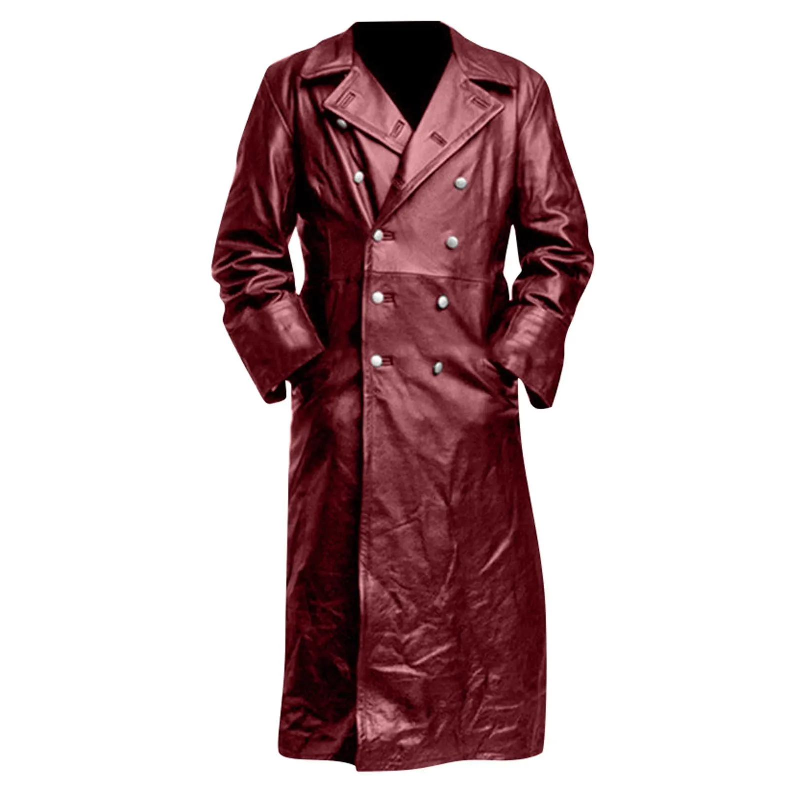 

Men Faux Leather Coats Long Coat Splice Double Breasted Turn Down Collar Slim Fit Thick Casual Jackets Autumn Winter Coats