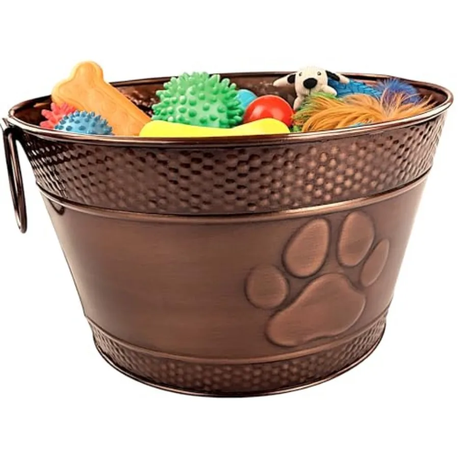 

Metal Indestructible Dog Toy Bin - Storage Bin with Handles, Farmhouse Organizer Storage Basket for Pet Toys, Blankets, Leashes