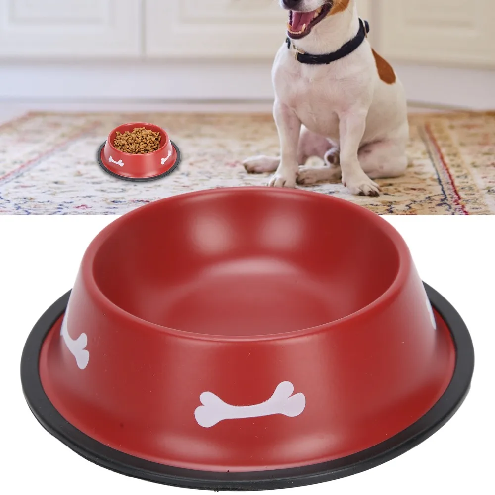 Paint Coated Pet Bowl Bone Print Anti Slip Dog Food Bowl Drop Tough Smooth Polished Metal Pet Dish Pet Water Drinking