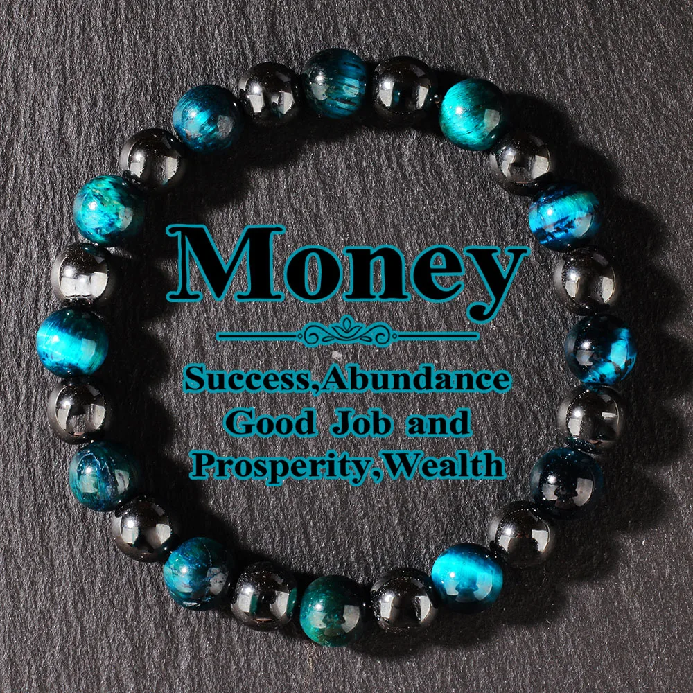 Natural Stone Blue Tigers Eye Bracelet Men Fashion Jewelry Unisex Handmade Stretch Beaded Bracelet Attracting Money Accessories