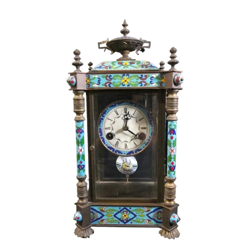 European-style cloisonne filigree old-fashioned retro winding mechanical clock, European-style return three-five movement