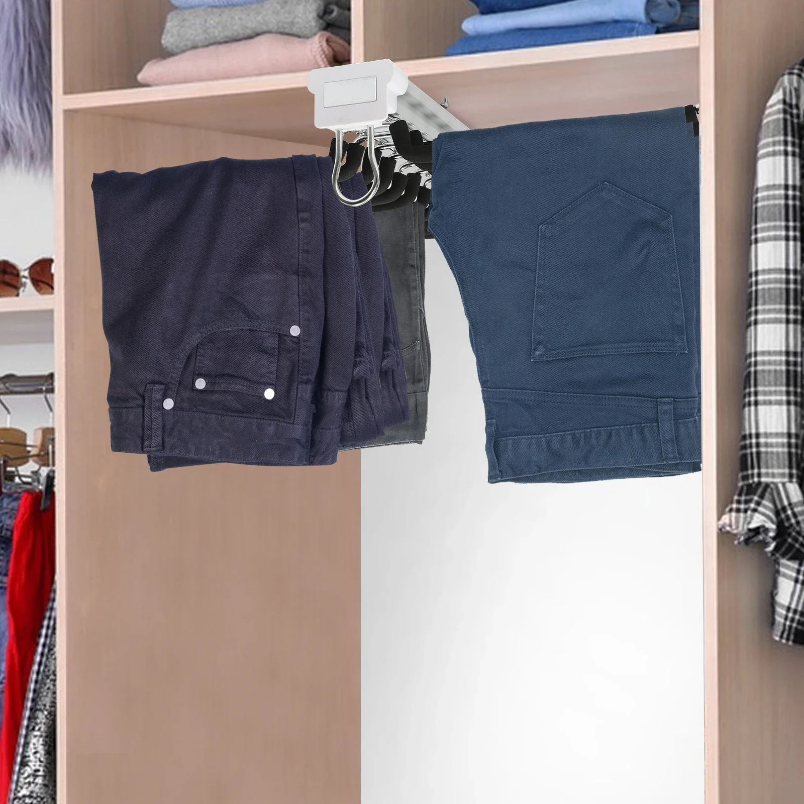 

22-Arm Pull Out Pants Rack,Double Row Black Damping Trousers Organizer,Space Saving Closet Storage System for Dormitory/Laundry