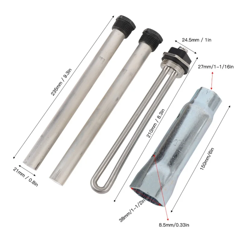 4Pcs RV Water Heater Element With Wrench Socket Anode Rods 520900 Metal Enhanced Performance For RV Water Heater