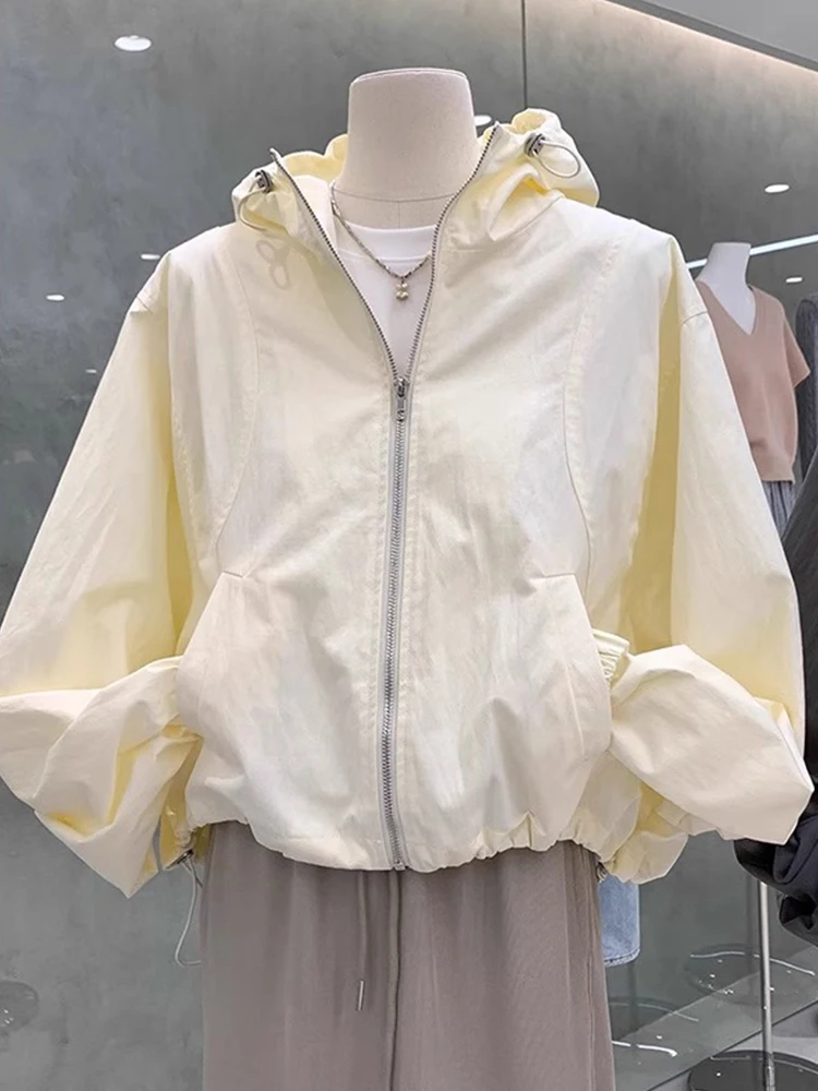 

Повседневная свободная куртка на молнии с капюшоном, удобный универсальный модный топ для похудения, новая осенняя ветровка для поездок на работу