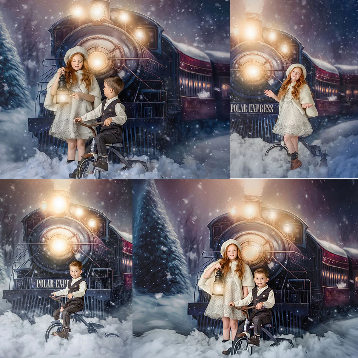 Polar Express Train Backdrops All Aboard Theme Kids Baby Portrait Photocall Girl Adult Photostudio Christmas Winter Background