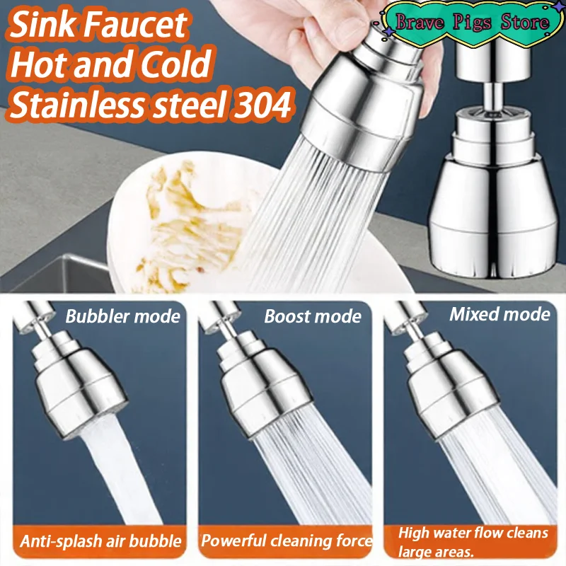 Kitchen Faucet 3 Water Spray Modes Stainless Steel 304 High-Pressure Flexible Simple 360° Swivel Installation Secure And Durable