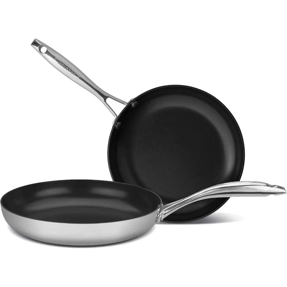 

Набор сковородок Scanpan HaptIQ из нержавеющей стали и алюминия с антипригарным покрытием, 8 и 10,25 дюйма — подходит для всех варочных панелей, включая индукционные