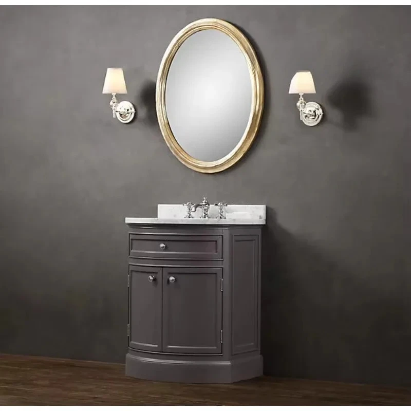 rural retro solid wood bathroom cabinet  minimalist oak  modern washbasin
